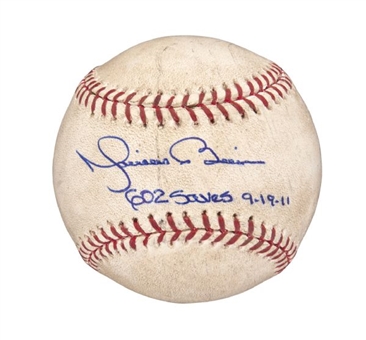 2011 Mariano Rivera Game Used and Signed Baseball From Record 602 Save Game (MLB Authenticated)